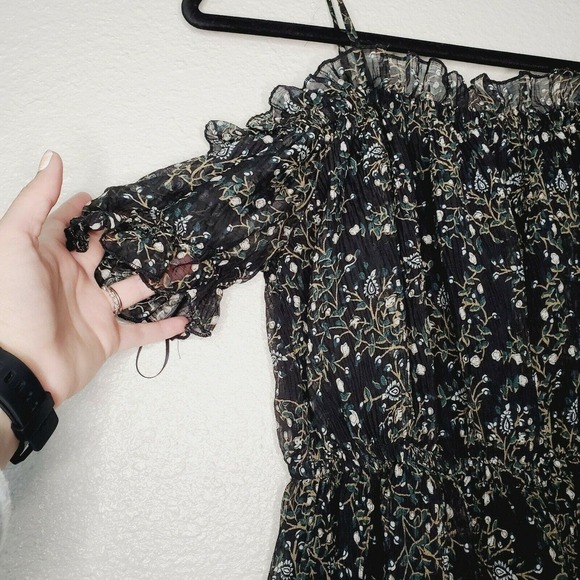 The Fifth Label Black & Green Floral Off the Shoulder Mini Dress. Size XS - Picture 7 of 10